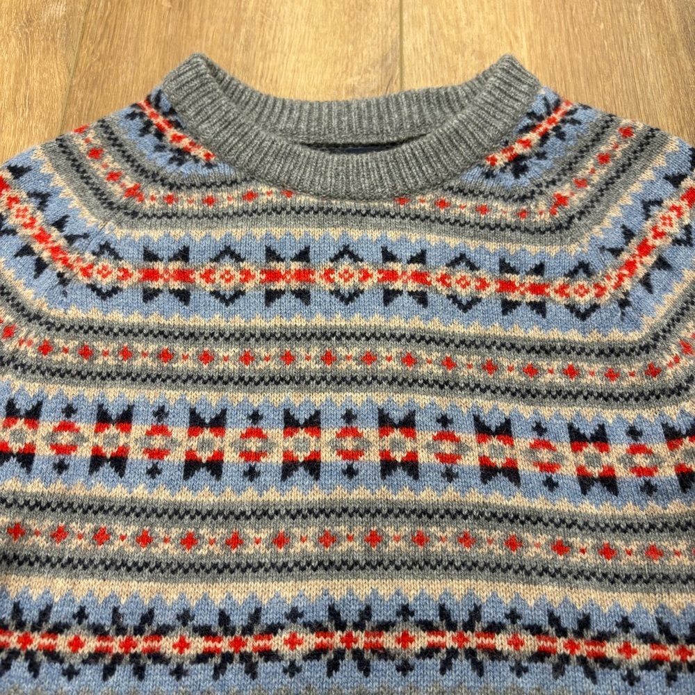 🌟J. CREW🌟 MENS WOOL BLEND FAIR ISLE CREWNECK SWEATER GREY SZ XS - Picture 2 of 6